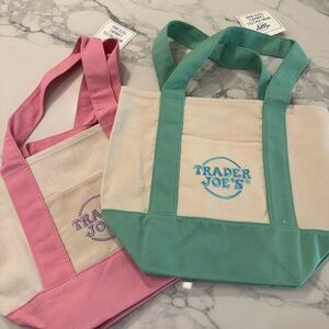 Trader Joe’s Mini Tote Bags - Green and Pink Set of Two Bags